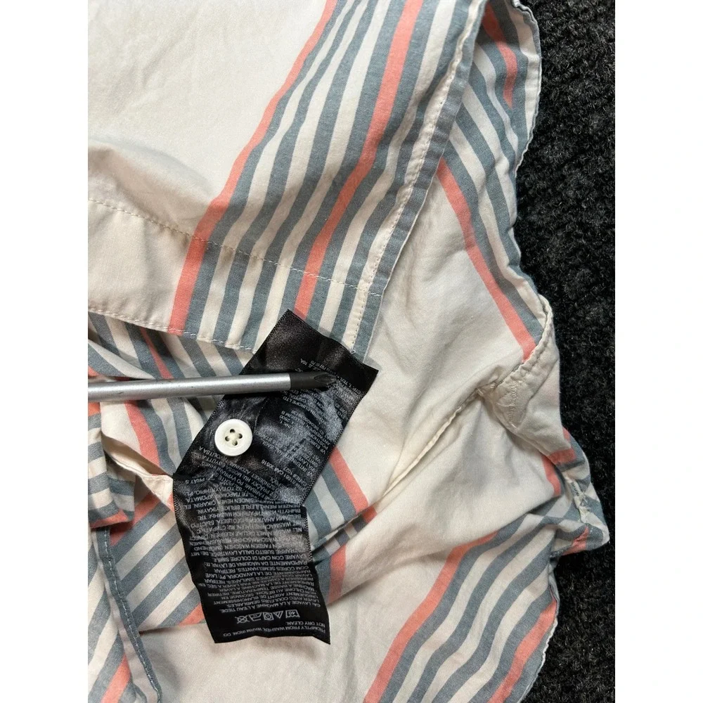 The North Face Mens Lrg Short Sleeve Button Down Striped Shirt Blue Coral White